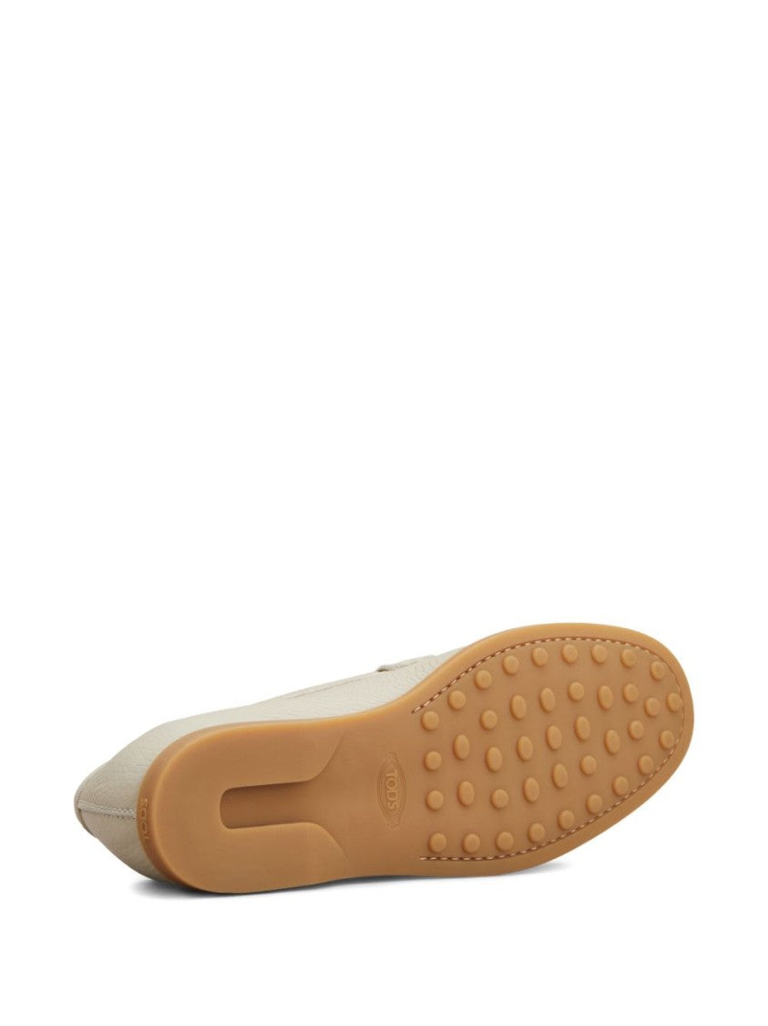 Tod's Ecru Topstitching Rubber Sole Slip Flats