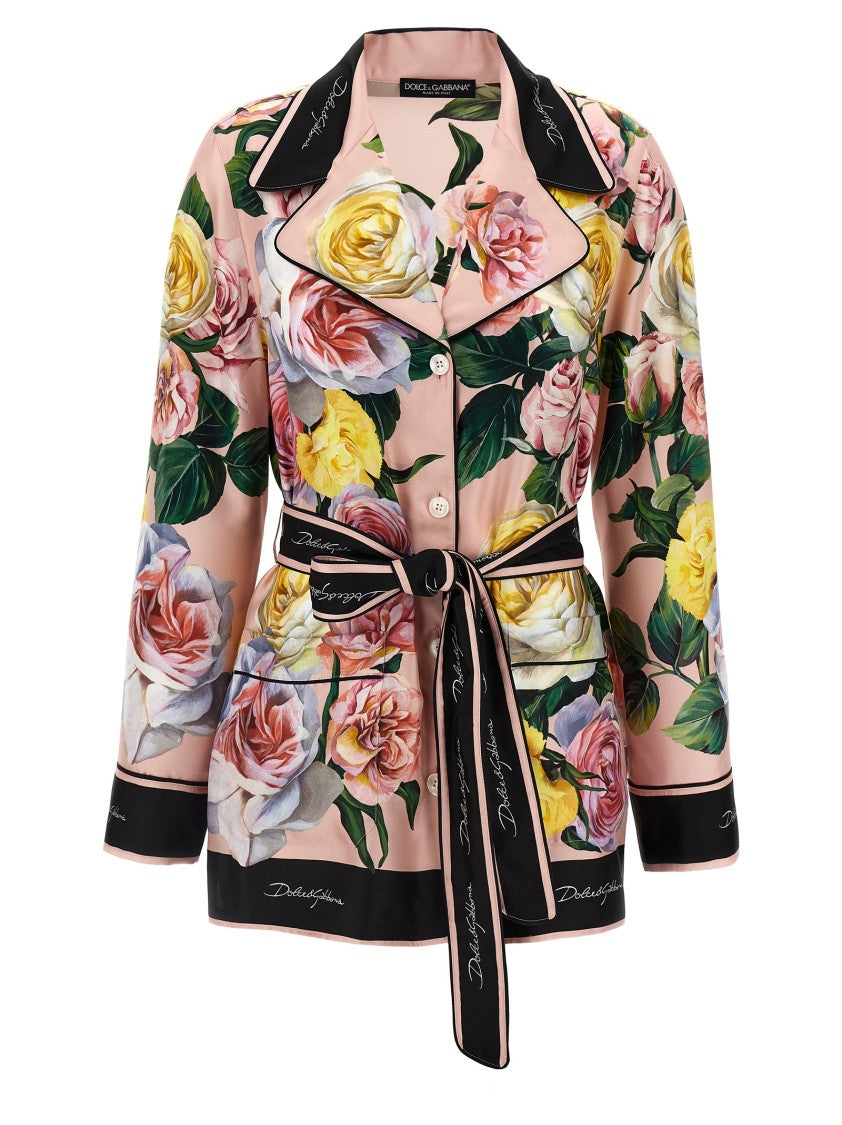 Dolce & Gabbana Floral Print Stretch Silk Charmeuse Shirt
