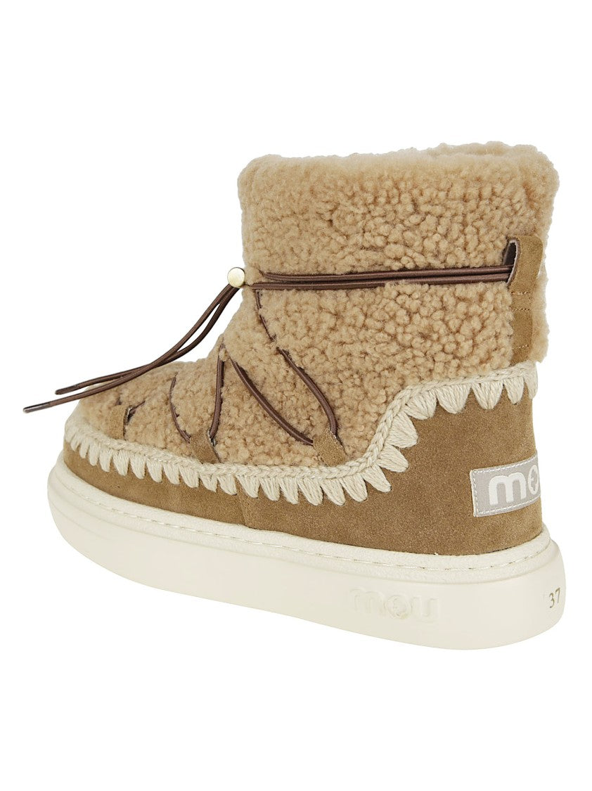 Mou Plush Shearling Ankle Boots With Lace-Up Design
