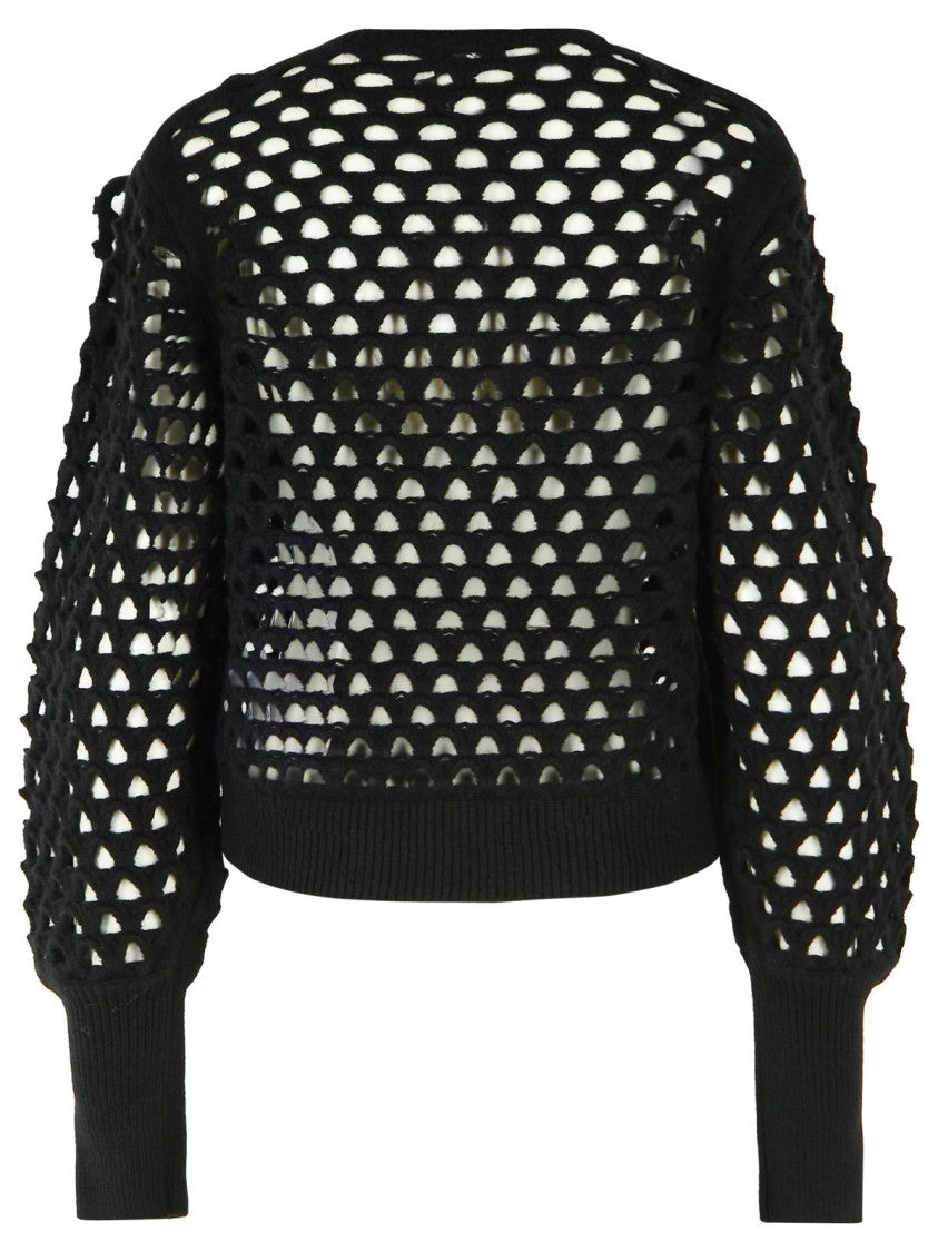 Blumarine Black Rose Detail Openwork Wool Cardigan