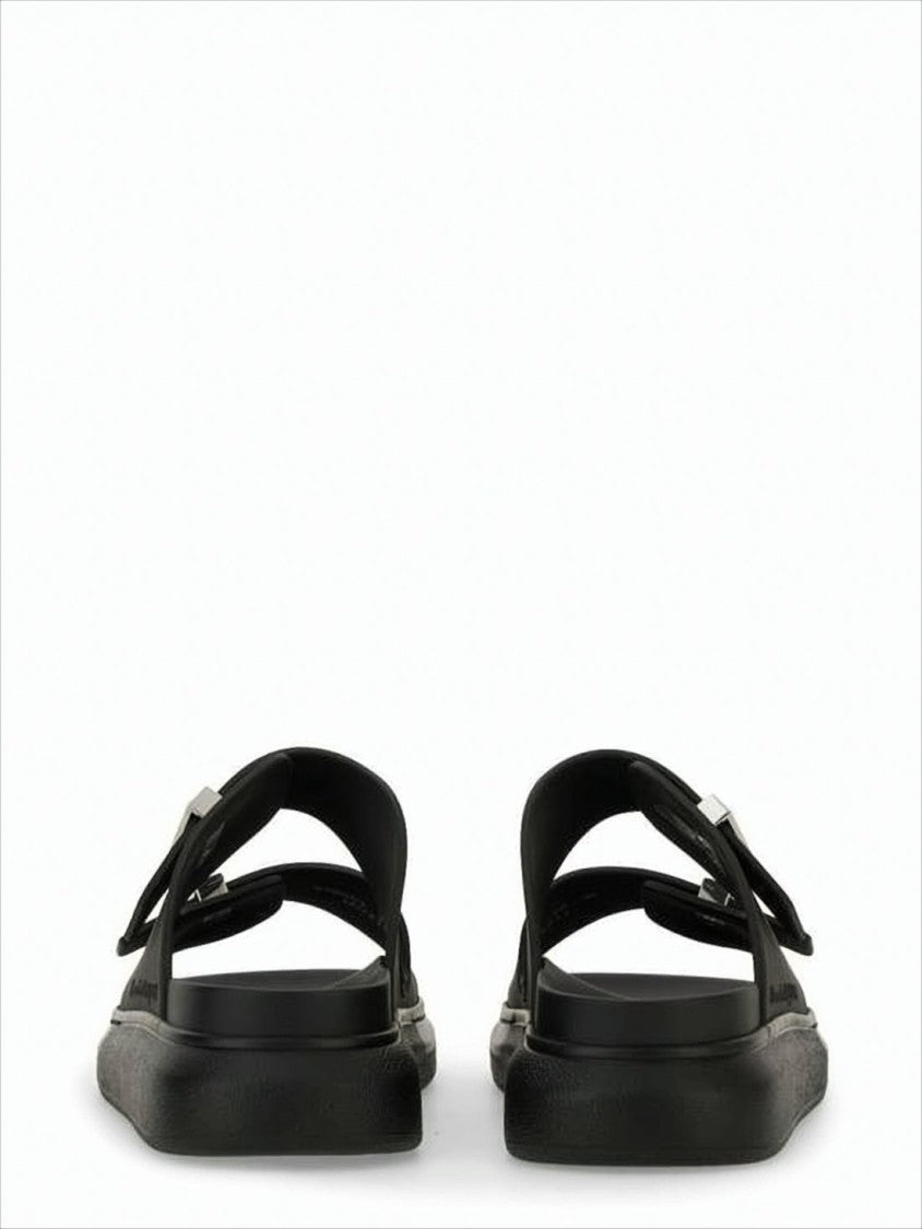 Alexander Mcqueen Black Rubber Slip-On Mules With Adjustable Straps