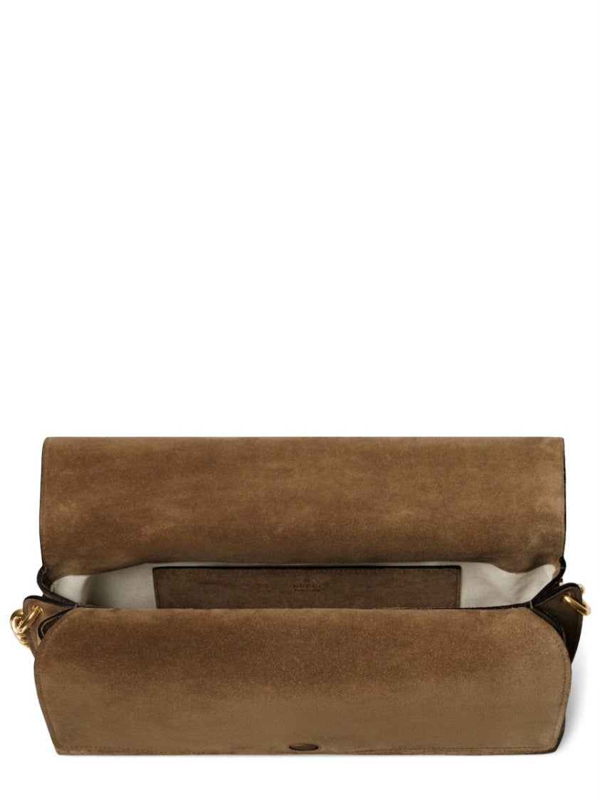 Gucci Textured Calfskin Shoulder Bag With Gold Chain Detail
