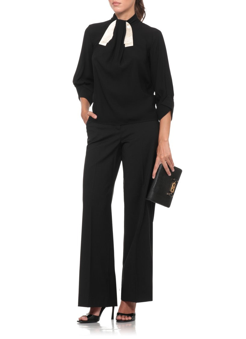 Elisabetta Franchi Black Tie-Detail High-Collar Blouse
