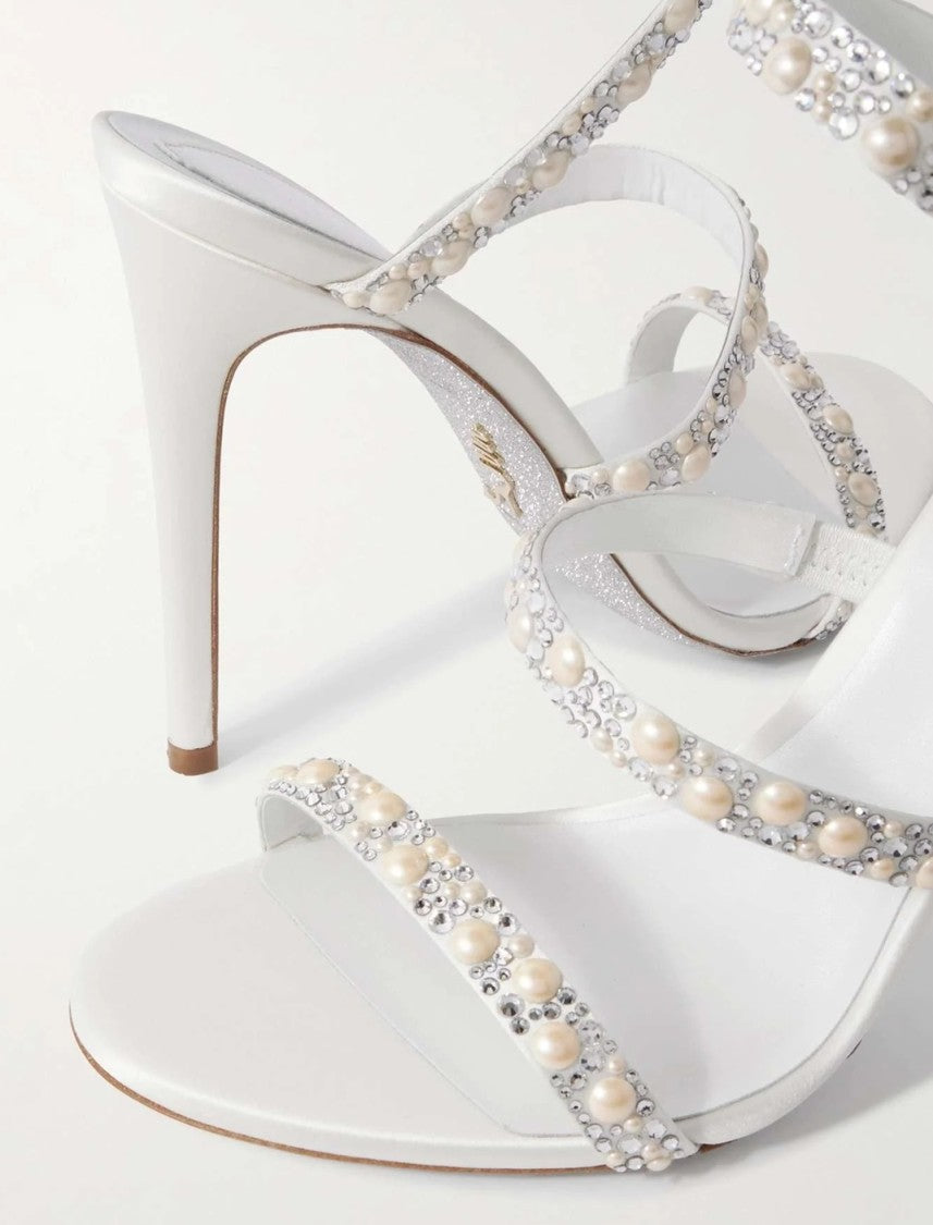 René Caovilla Chandelier Satin Sandals With Crystal
