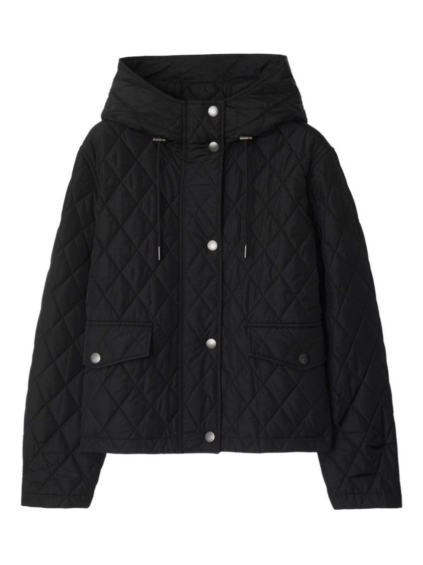 Burberry Black Quilted Hooded Press-Stud Jacket