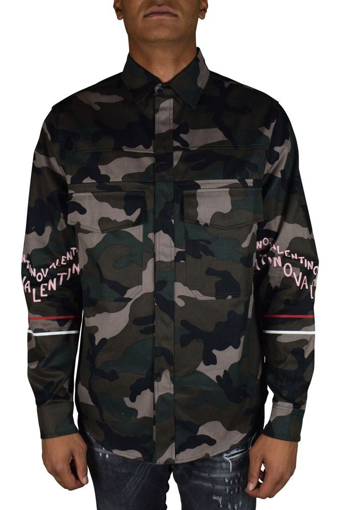 Valentino Garavani Camouflage Jacket With Pink Logo Print