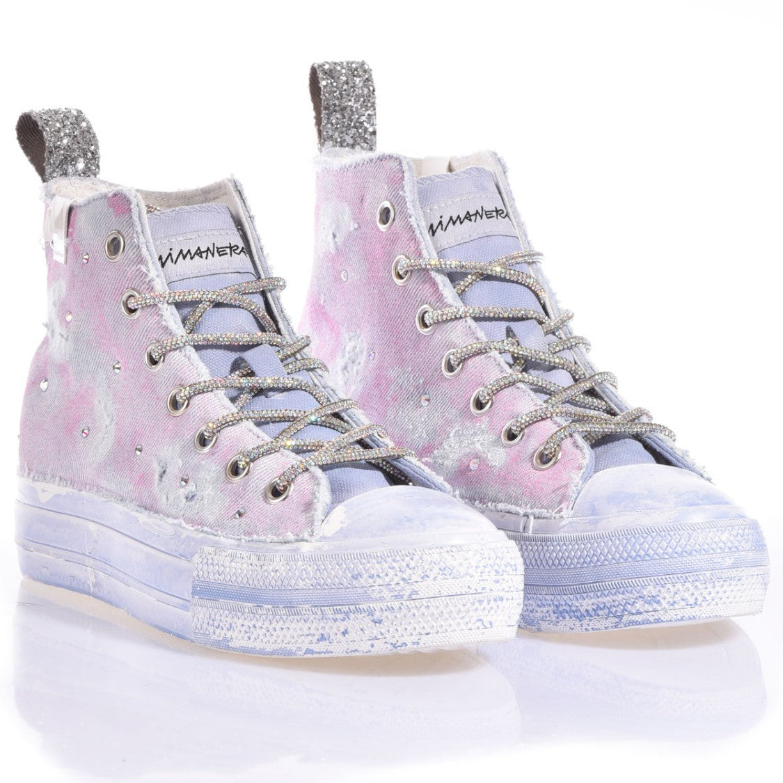 Mimanera Artisan-Crafted High-Top Sneakers Washed Denim