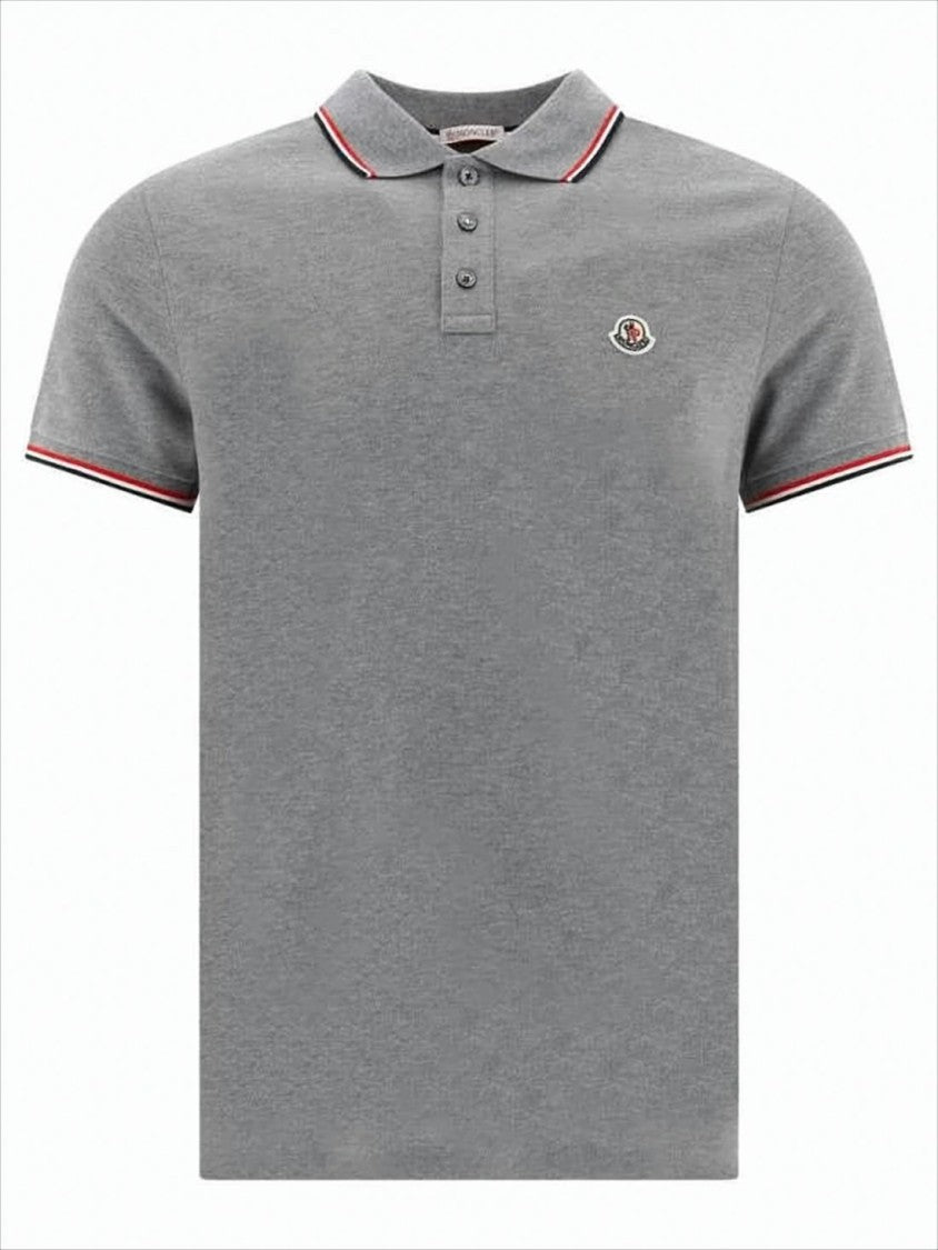 Moncler Textured Knit Grey Polo Shirt