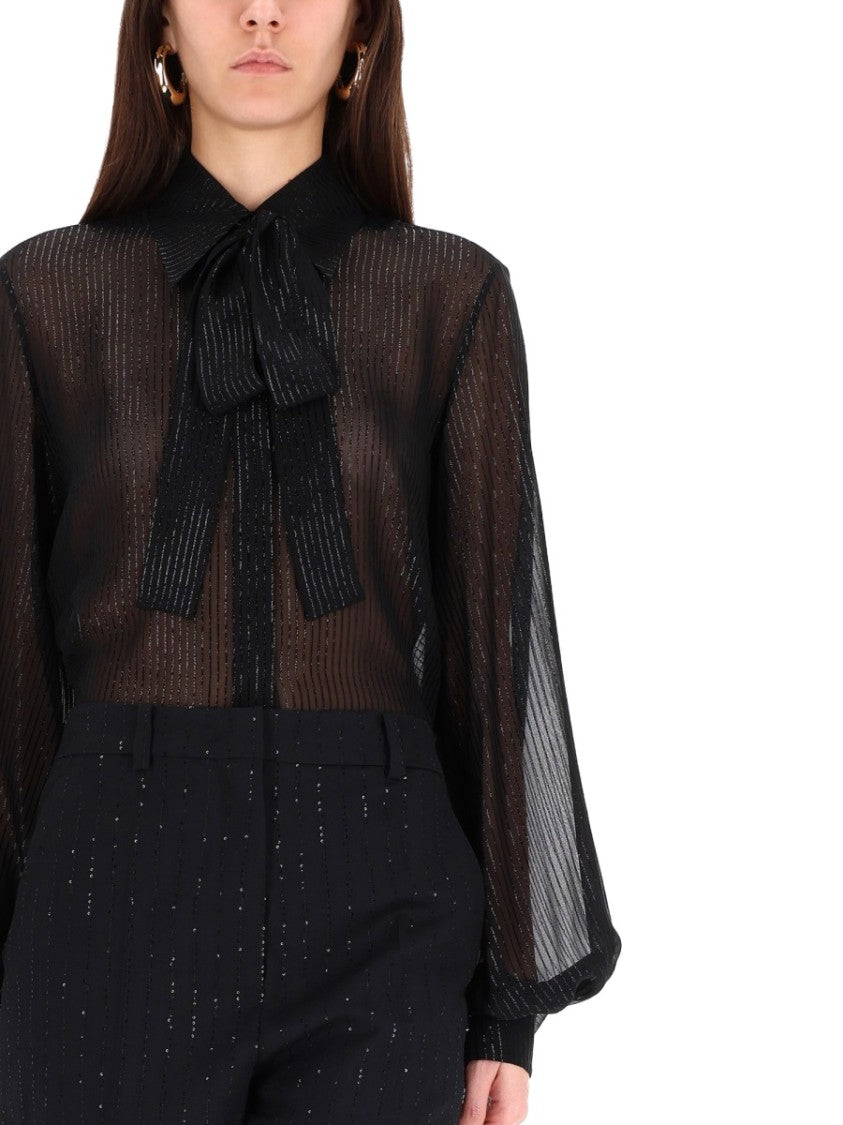 Max Mara Sheer Bow Tie Silk-Blend Blouse
