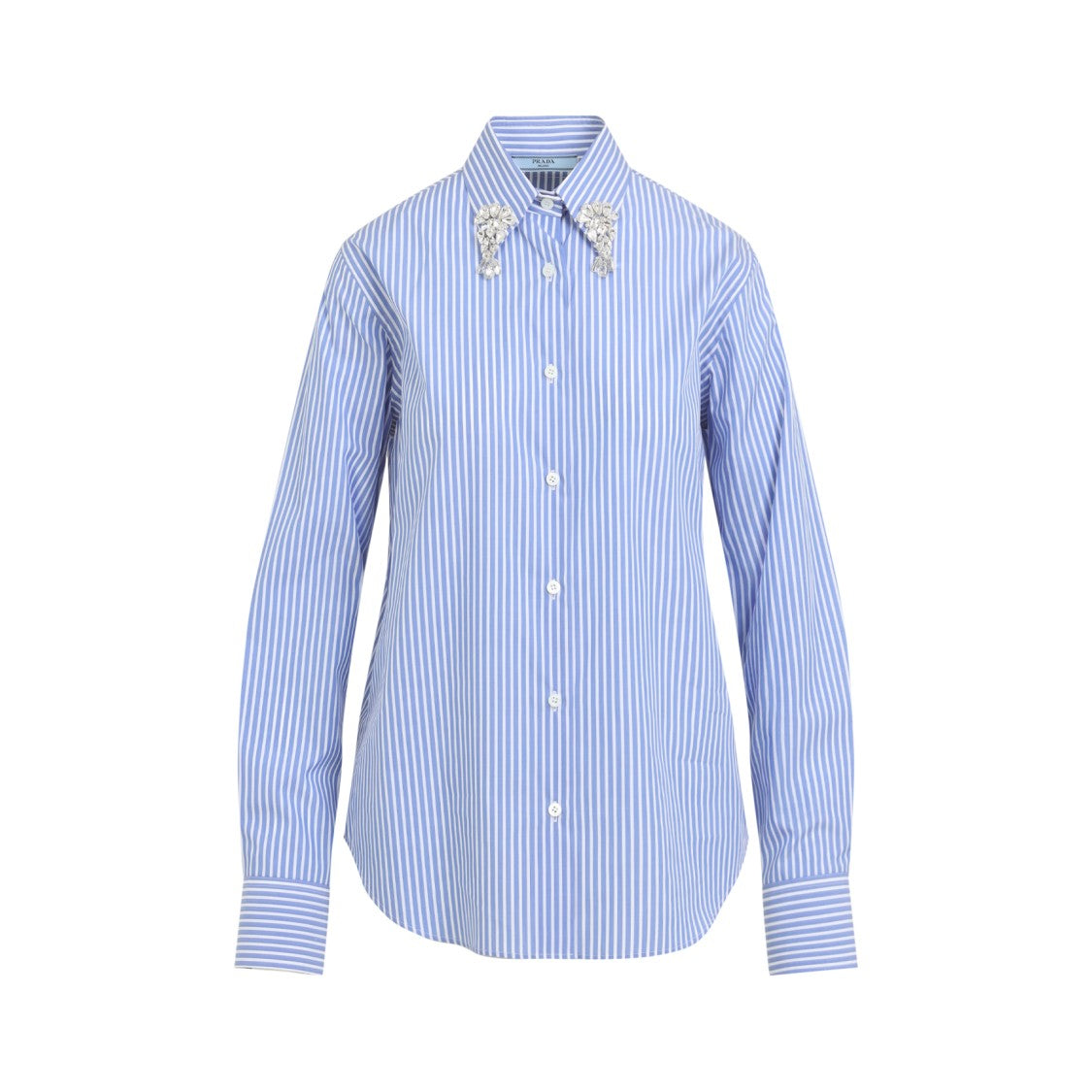 Prada Tailored Blue Cotton Shirt With Embellished Collar