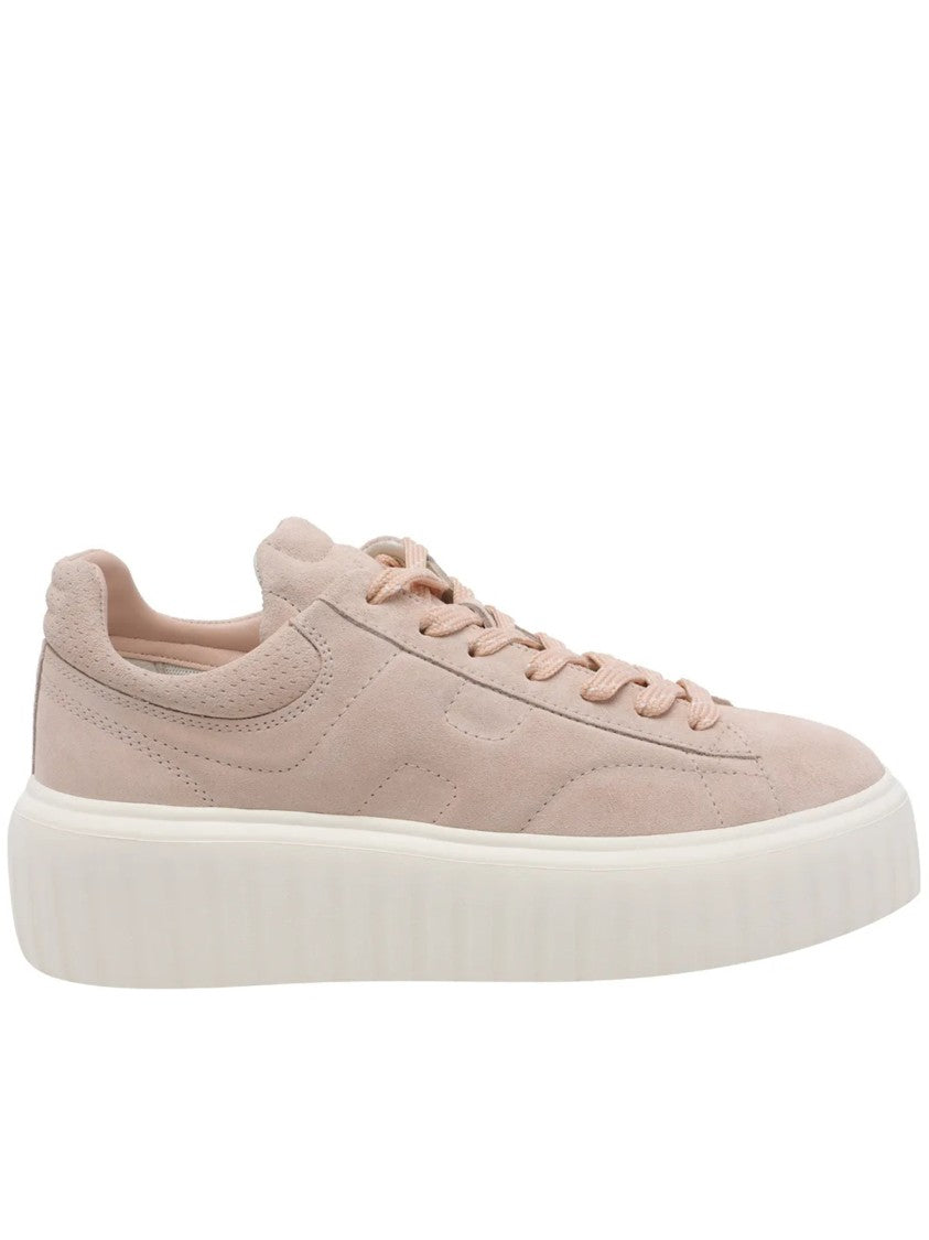 Hogan Blush Low-Top Suede Ribbed Sole Sneakers