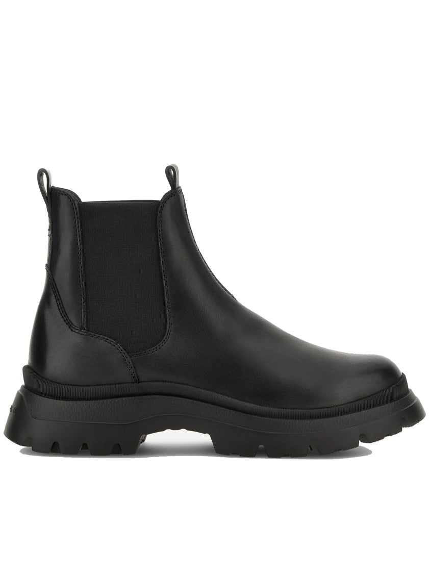 Hogan Black Leather Elastic Side Boots