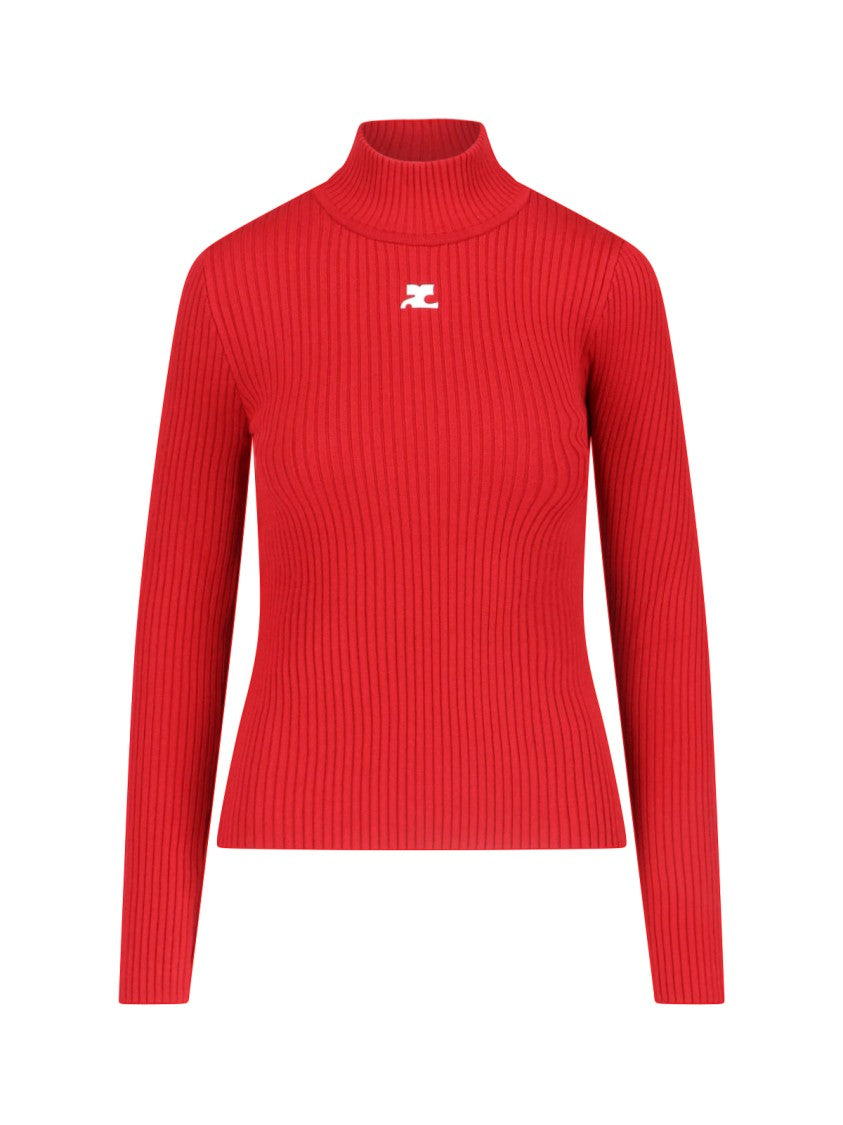 Courrèges High-Neck Ribbed Turtleneck With Embroidered Logo
