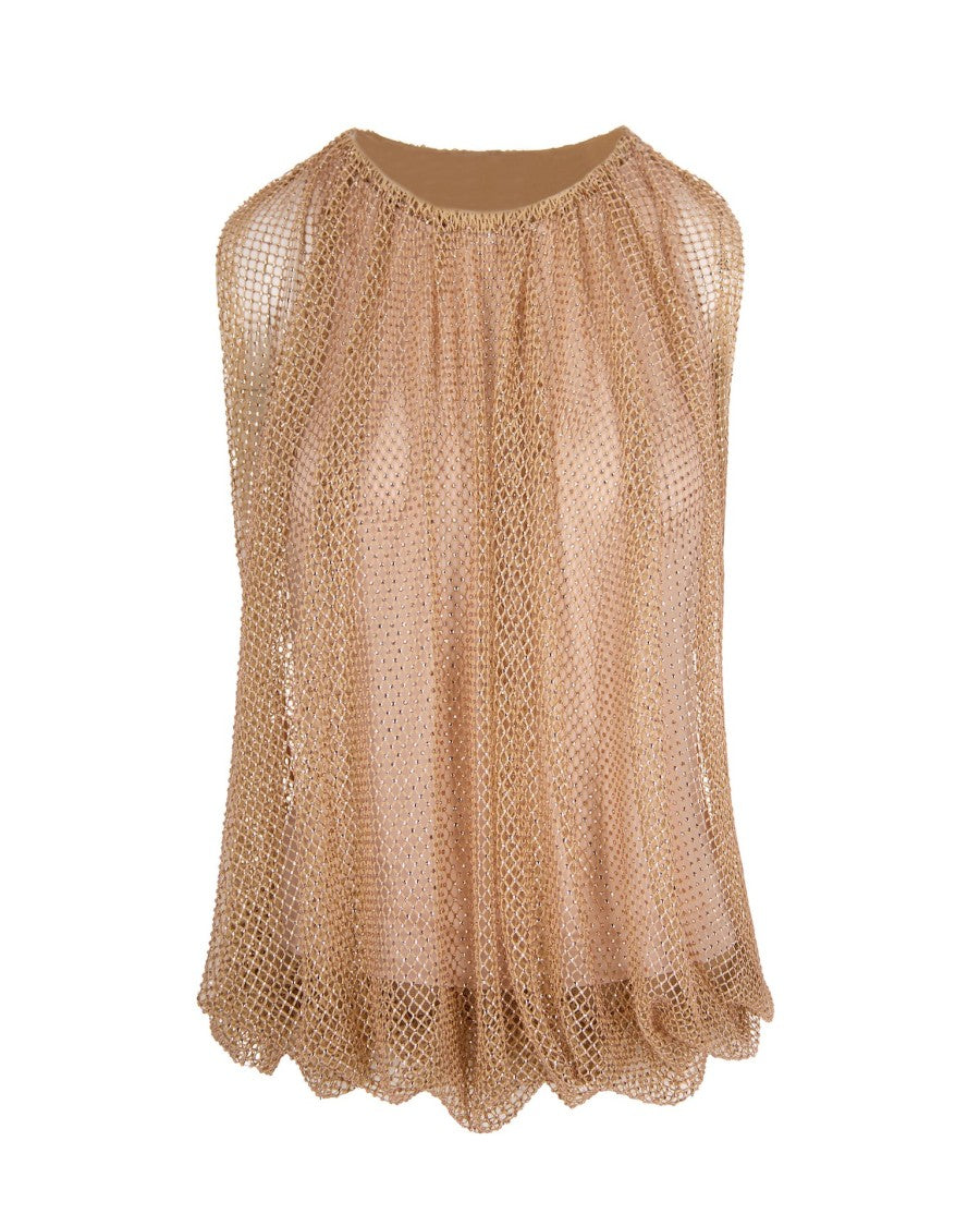 Sportmax Camel Mesh Top With Crystals