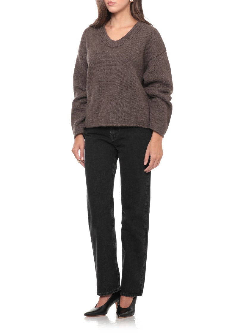 Loulou De Saison Brown Ribbed Relaxed Fit Seamless Cashmere Sweater