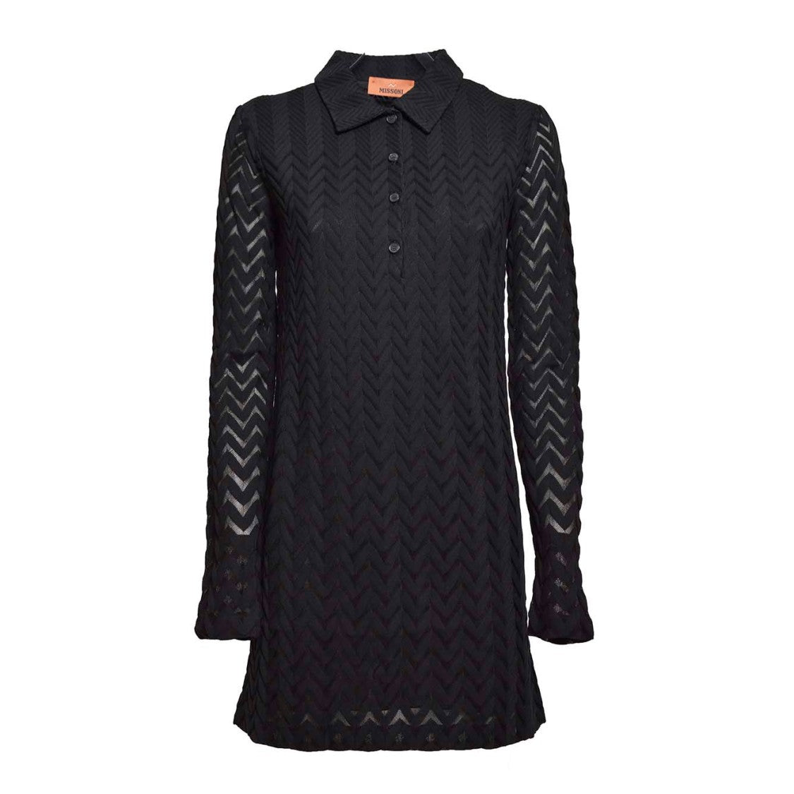 Missoni Black Chevron Cotton Viscose Polo Mini Dress