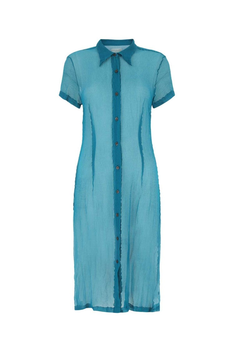 Dries Van Noten Teal Green Crepe Shirt Dress