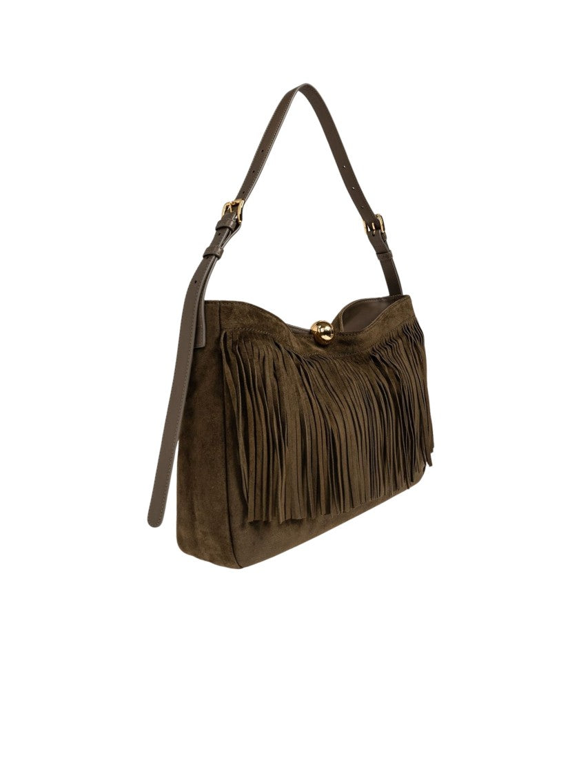 Furla Sfera L Fringe Gold Clasp Suede Handbag