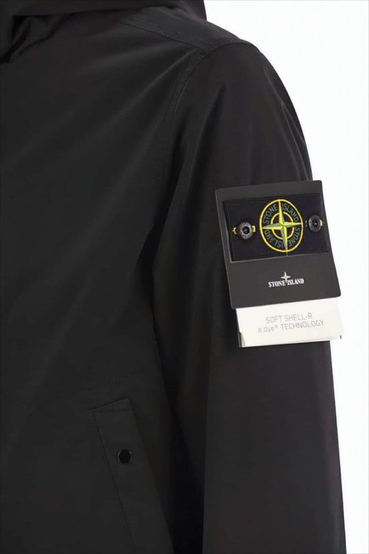 Stone Island Black Padded Jacket With Hood And Logo Patch