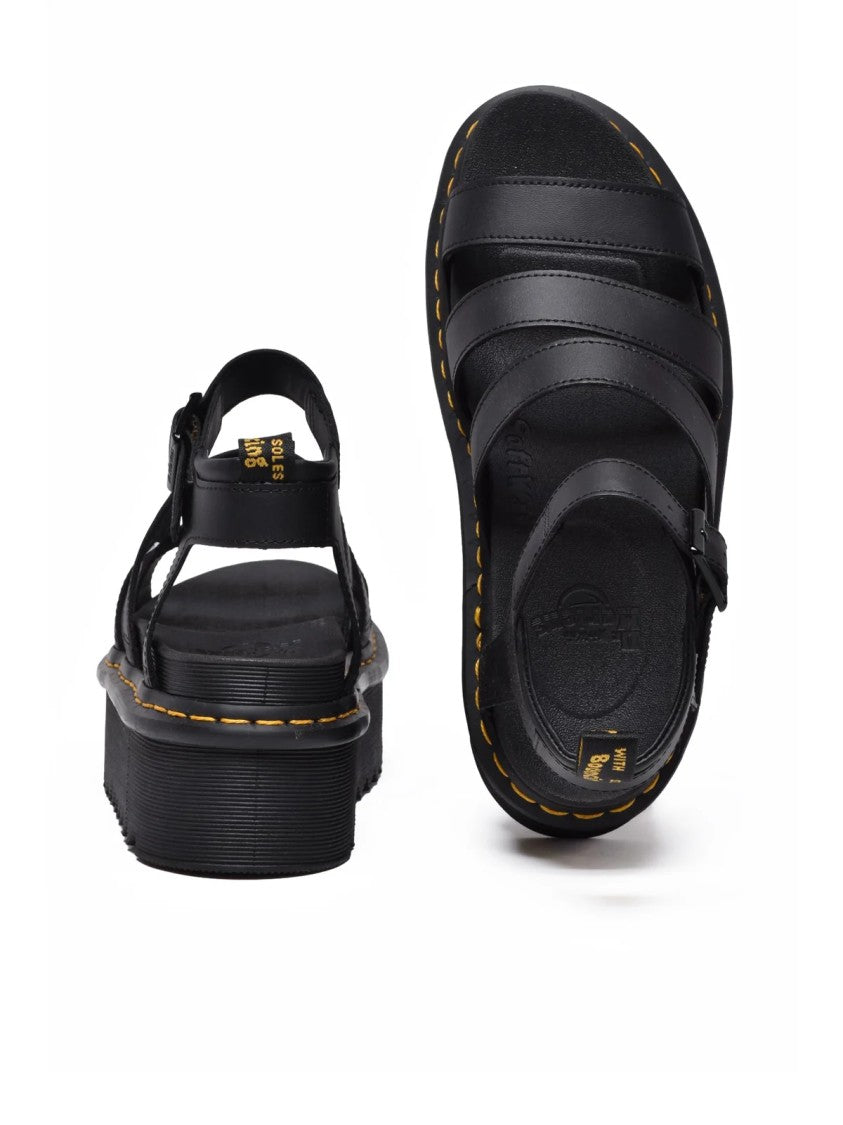 Dr. Martens Black Leather Rubber Blair Quad Sandals