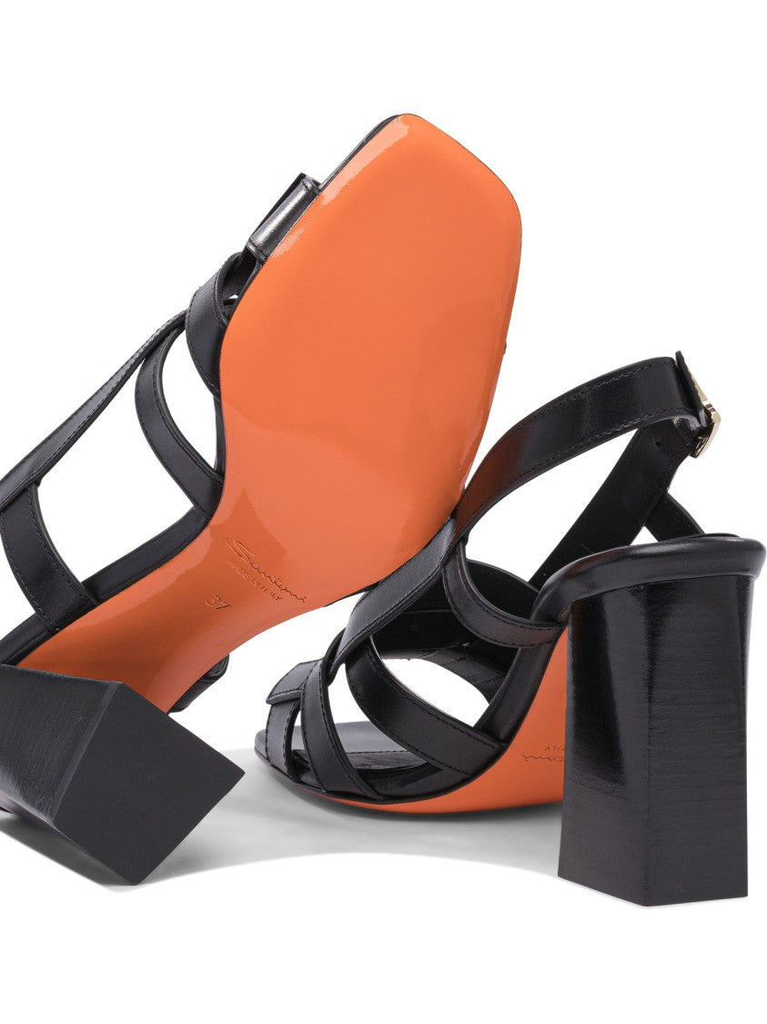 Santoni Black Block Heel Sandals