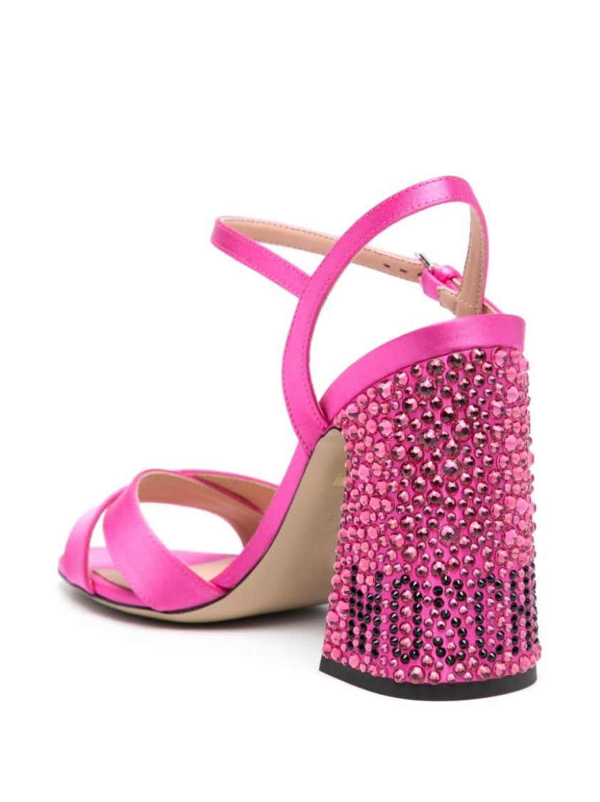 Moschino Fuchsia Satin Finish Cross-Strap Sandals
