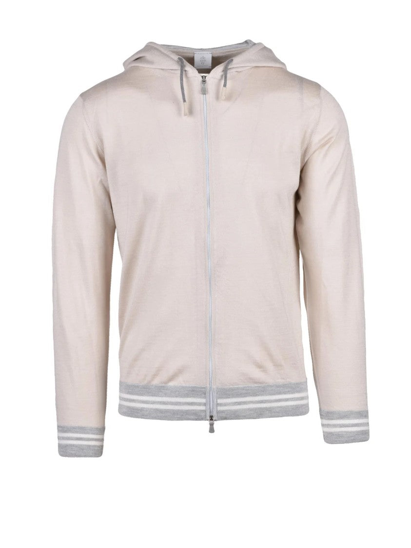 Eleventy Beige Grey Wool Silk Knit Zip Sweatshirt