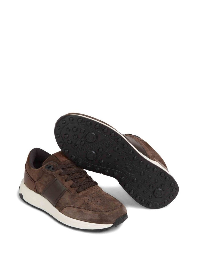 Tod's Brown Calfskin Suede Accents Sneakers