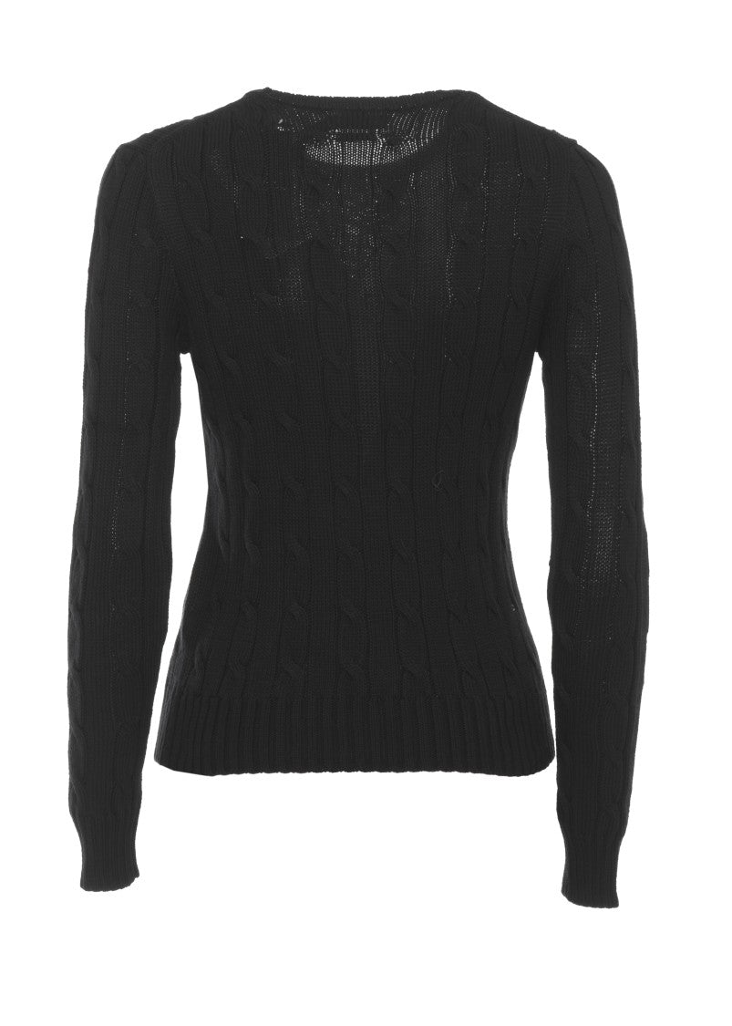 Polo Ralph Lauren Black Pony Braided Cotton Sweater