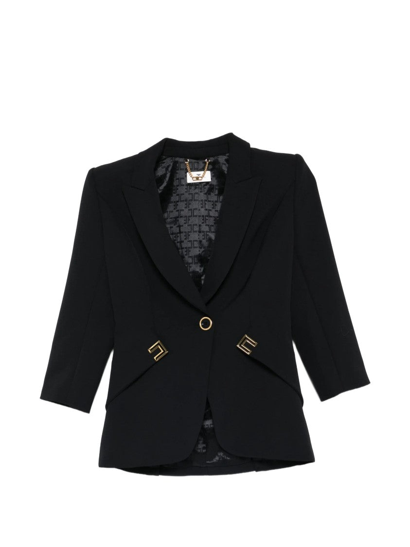 Elisabetta Franchi Tailored Black Gold Button Pocket Blazer