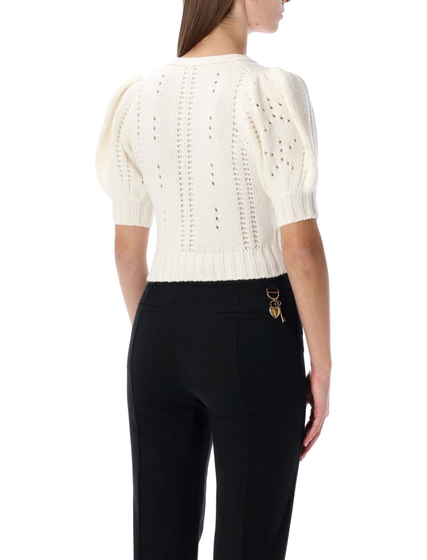 Chloé Chloé Wool And Cashmere Puff-Sleeve V-Neck Cardigan