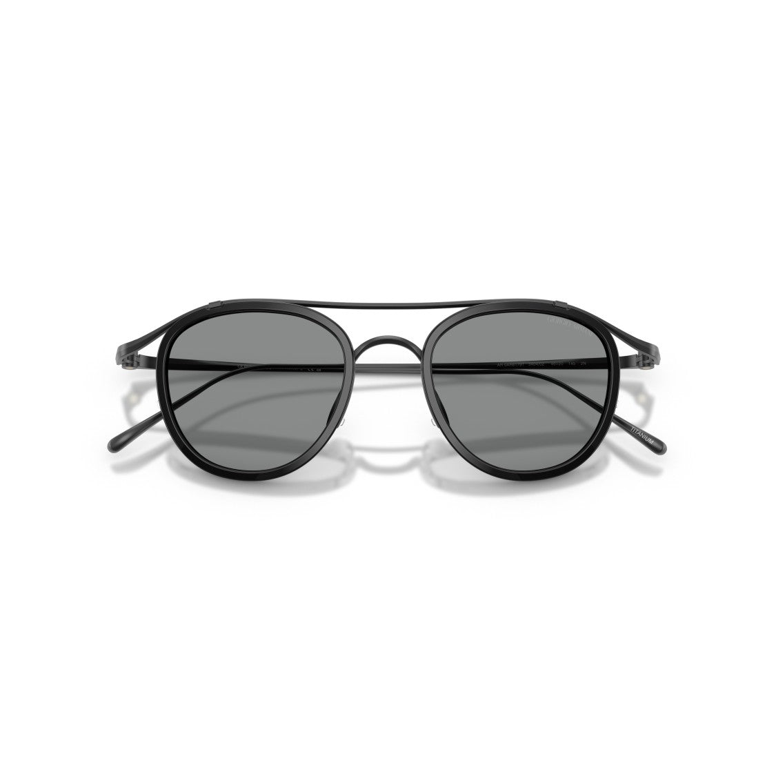 Giorgio Armani 0Ar6179t Rounded Black Titanium Sunglasses With Double Bridge Design