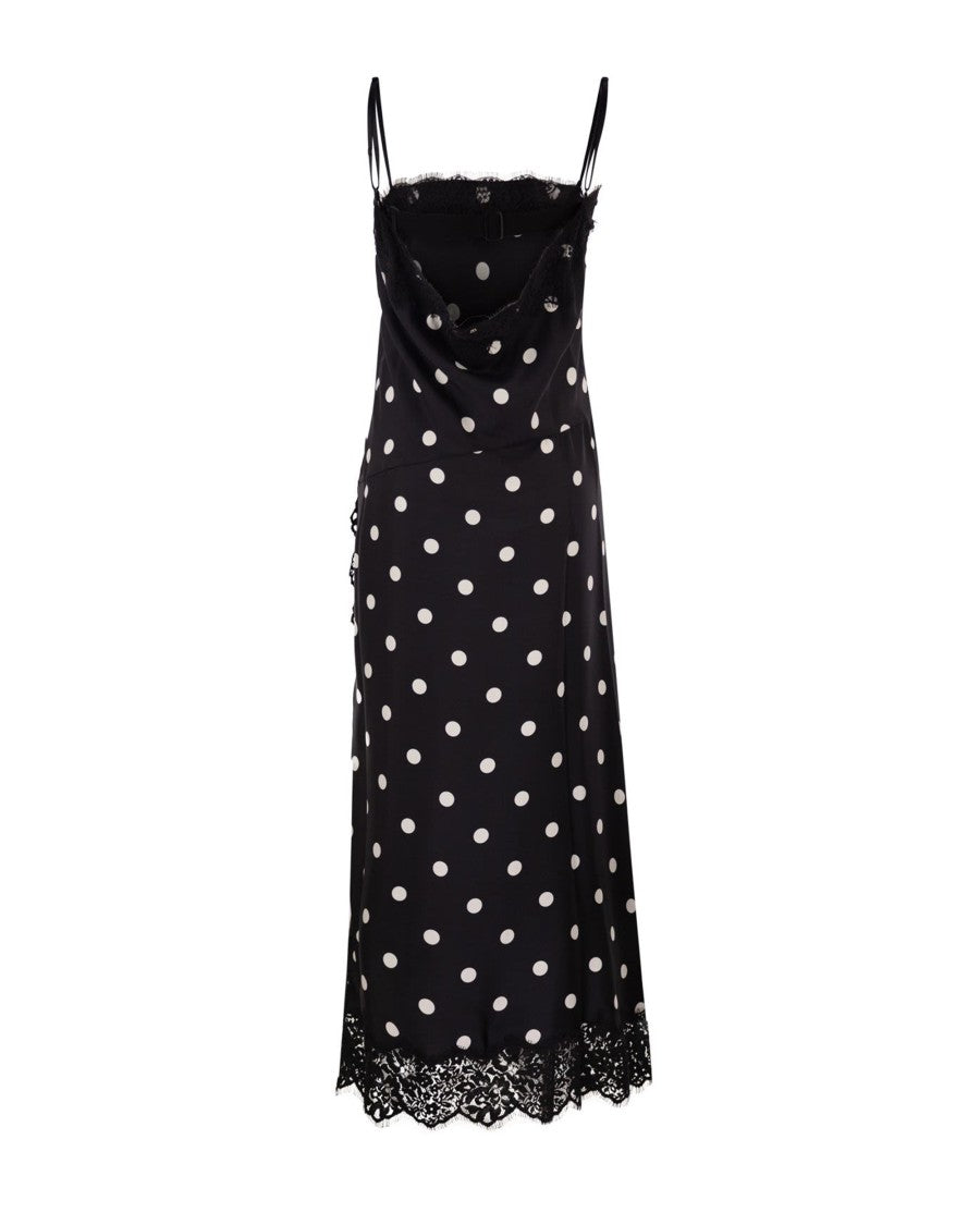 Sportmax Long Silk Twill Dress With Lace Accents And Asymmetrical Hem