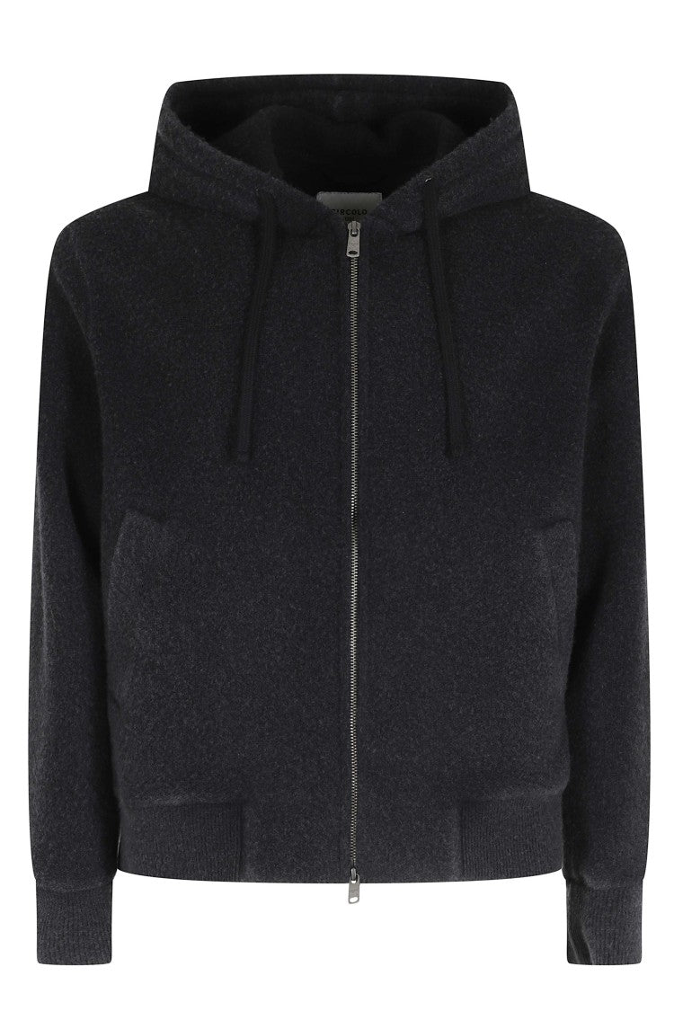 Circolo 1901 Black Drawstring Full-Zip Hooded Sweatshirt