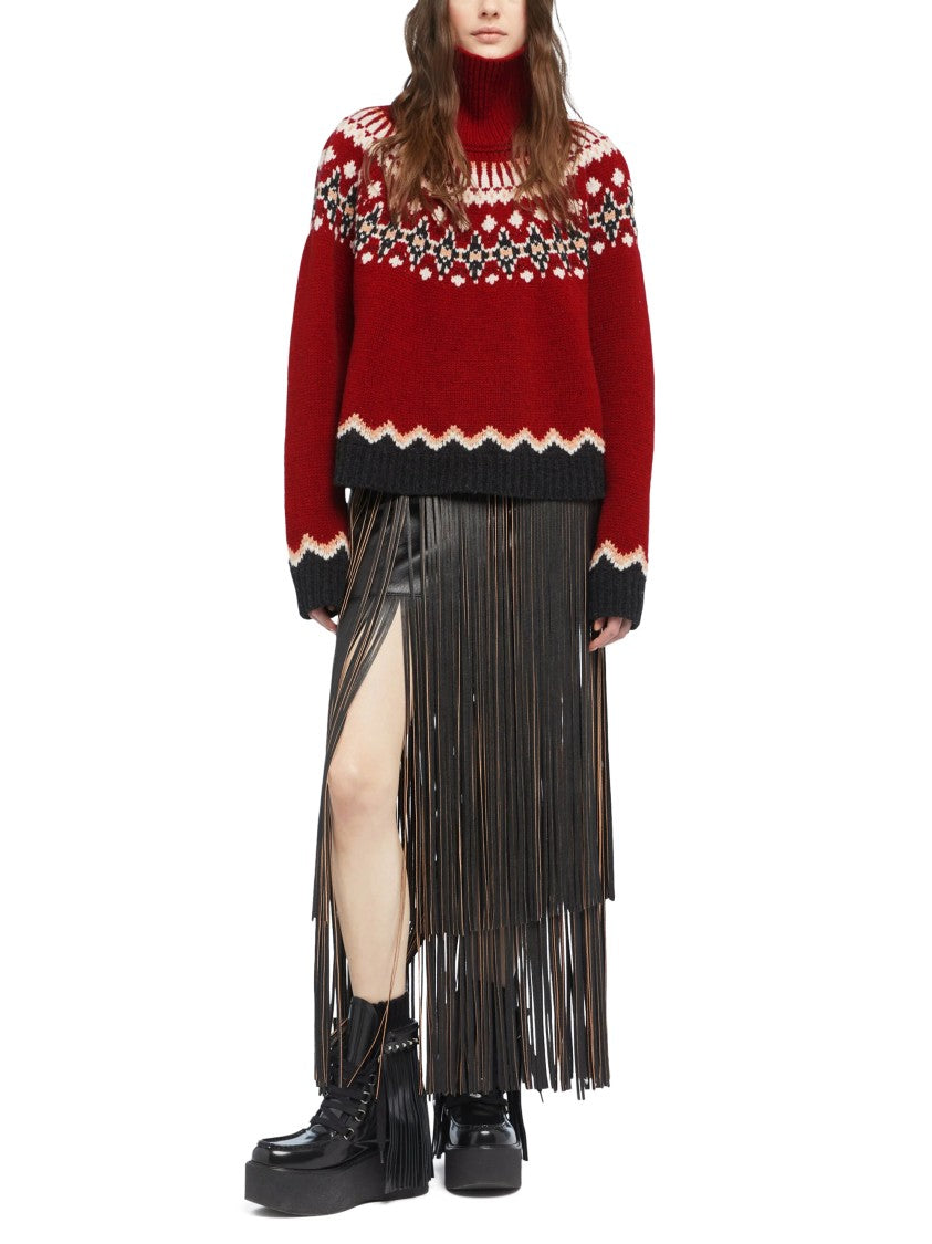 Alanui Intricately Patterned Red Turtleneck Sweater