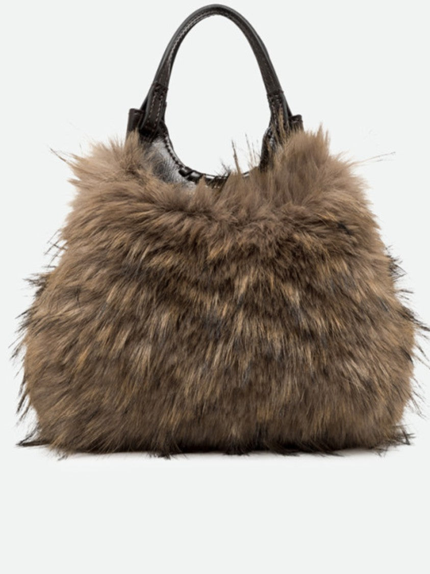 Gianni Chiarini Textured Fur Shoulder Bag With Dark Leather Accents