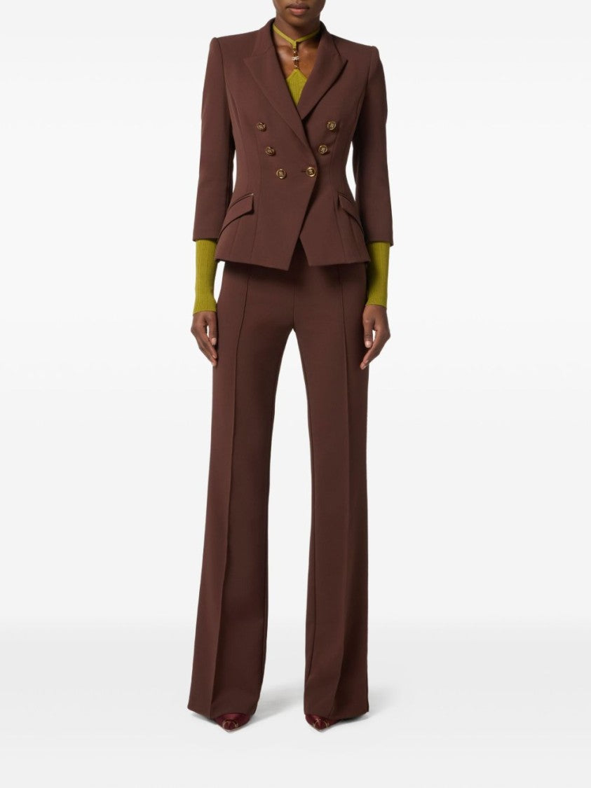 Elisabetta Franchi Tailored Brown Jacket With Gold-Tone Double-Breasted Closure