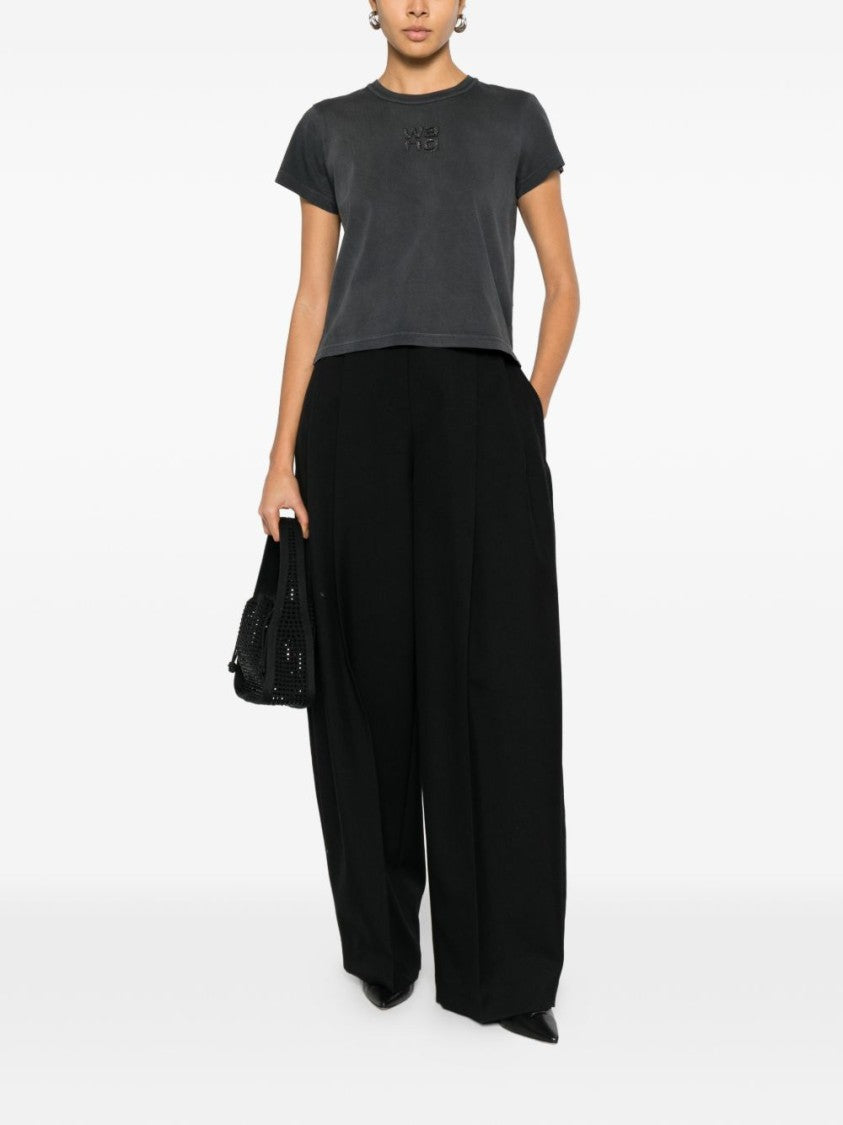 Alexander Wang Cropped Black T-Shirt With Textured Logo Design