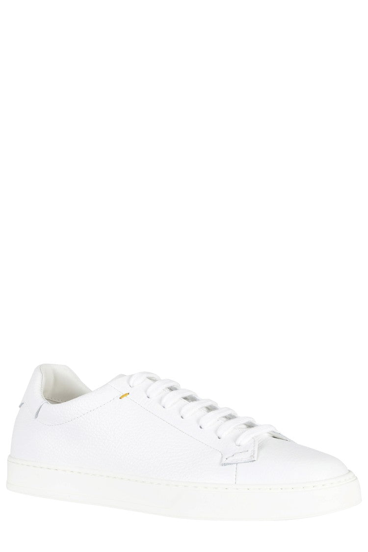 Doucal's White Grained Leather Rubber-Sole Sneakers