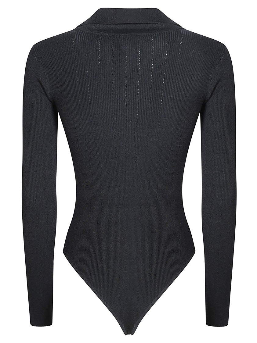 Elisabetta Franchi Black Ribbed Knit Bodysuit