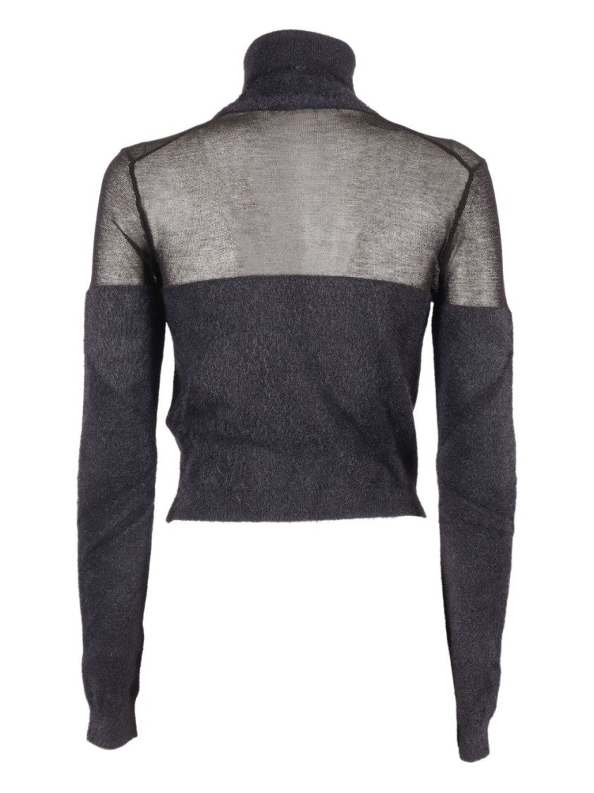 Elisabetta Franchi Cropped Black Sweater With Sheer Panels