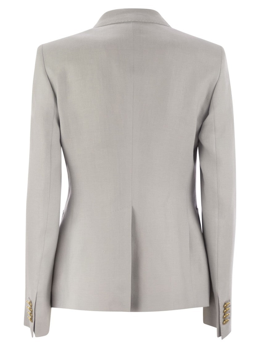 Tagliatore Double-Breasted Linen Blazer With Peaked Lapel