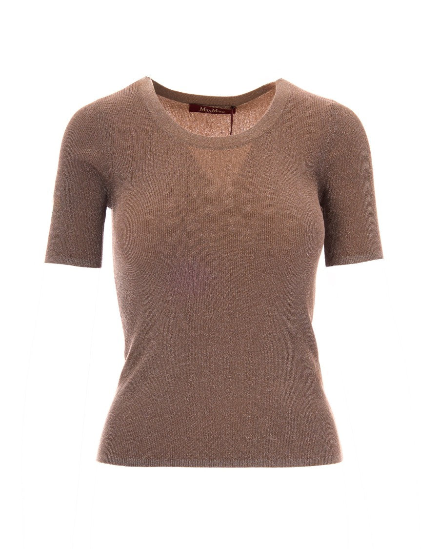 Max Mara Natural Ribbed Knit Metallic Top