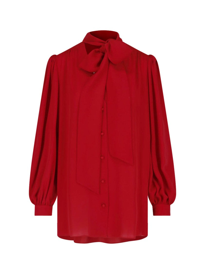 Valentino Classic Button-Down Blouse With Bow Tie Neckline
