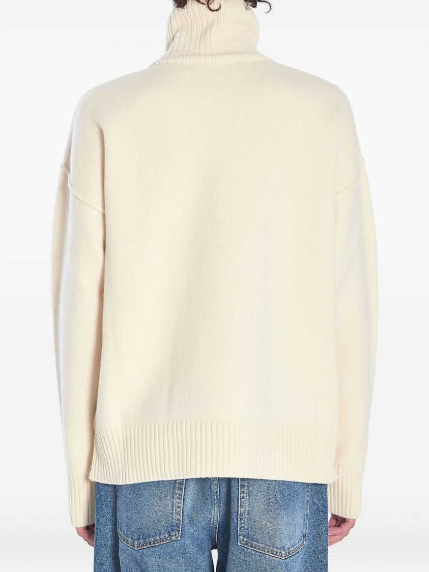 Ami White Turtleneck Sweater With Heart Motif