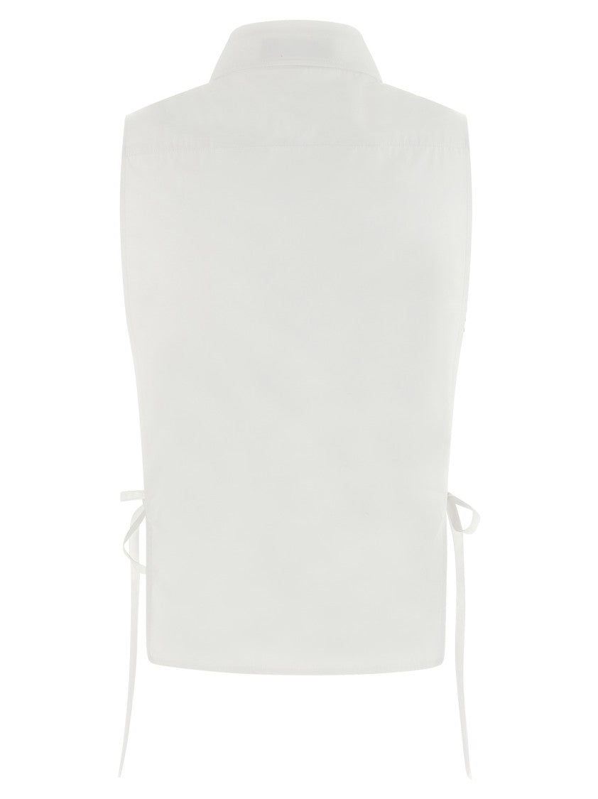 Miu Miu Asymmetric Hem Vest Shirt With Ribbon Ties And Logo Embroidery