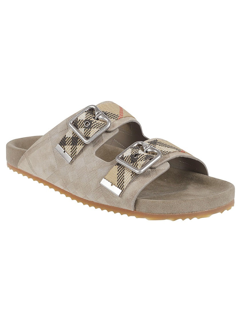 Burberry Suede Leather Sandals With Check