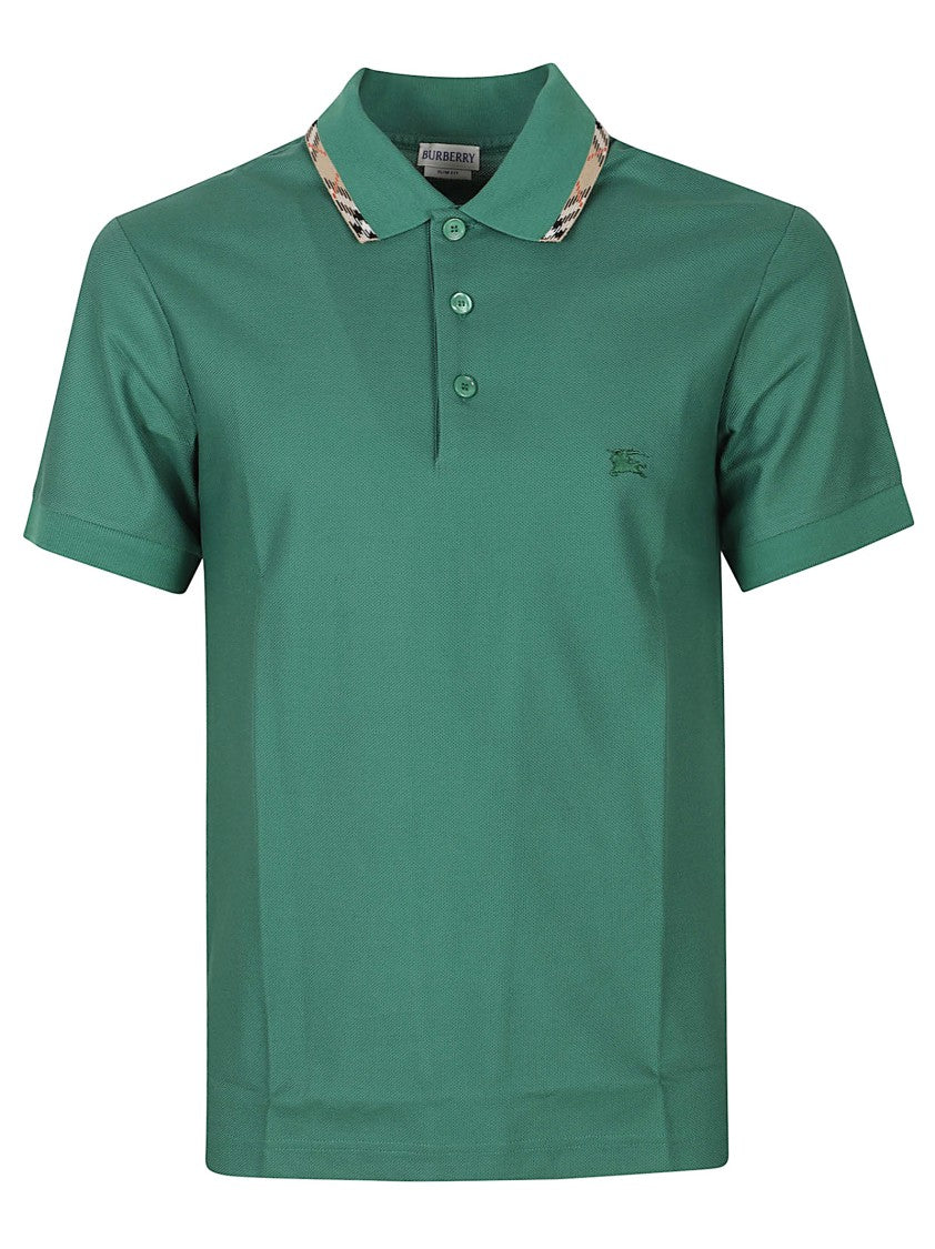 Burberry Solid Green Polo Shirt With Check Accented Collar