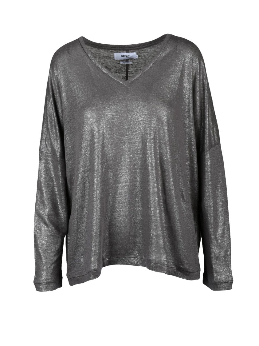Notshy Grey V-Neck Linen Blouse