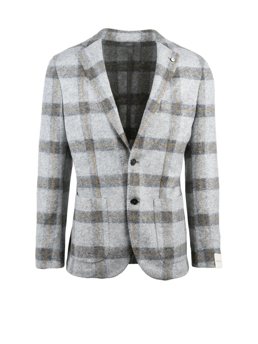L.B.M. 1911 Button Closure Grey Check Jacket With Rounded Silhouette
